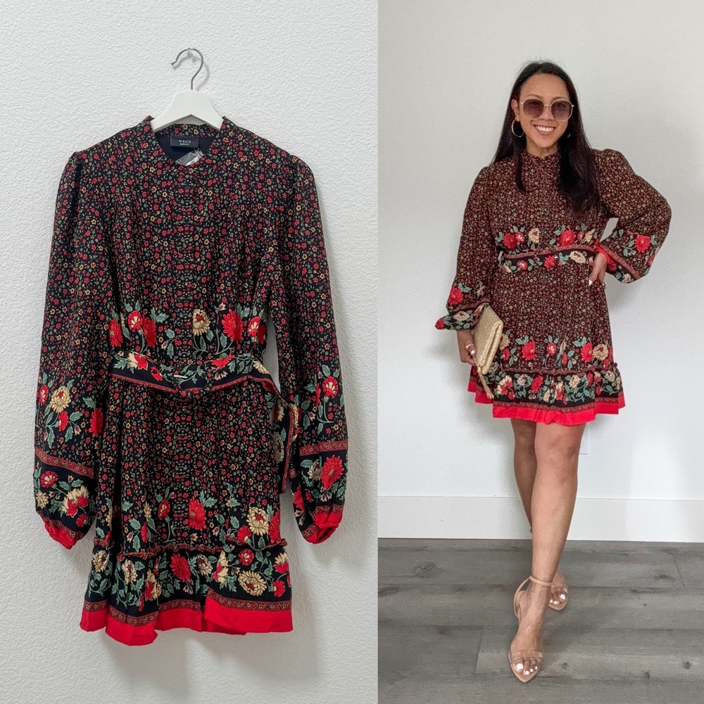 Red Floral Mini Dress (M)
